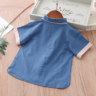 [KB08] Kids Boys Cheongsam Set Top n Shorts Embroidered Crane n Auspicious Clouds CNY Chinese New Year Outfit - Little Kooma