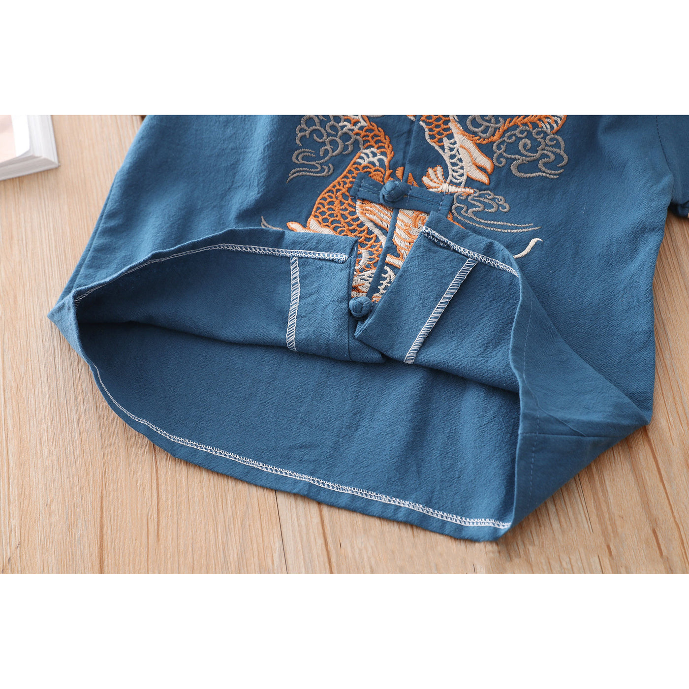 [KB07] Kids Boys Cheongsam Set Top n Shorts Embroidered Dragon n Auspicious Clouds CNY Chinese New Year Outfit - Little Kooma