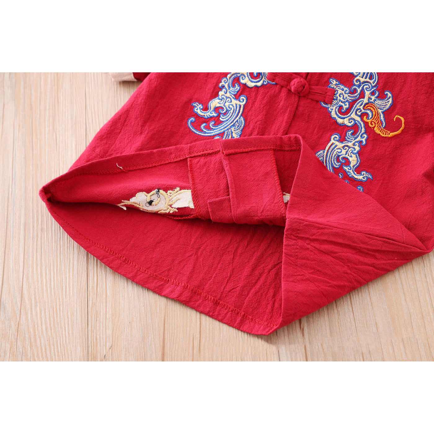[KB03] Kids Boys Cheongsam Set Top n Shorts Blue Embroidered Dragons CNY Chinese New Year Outfit - Little Kooma