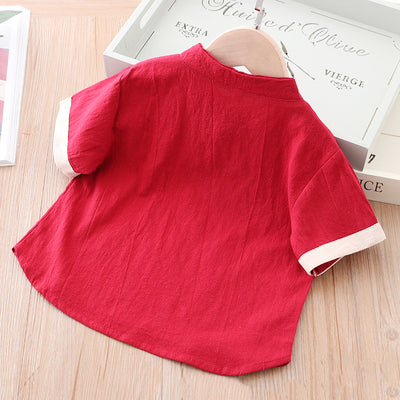 [KB01] Kids Boys Cheongsam Set Top n Shorts Embroidered Ruyi Lock CNY Chinese New Year Outfit - Little Kooma