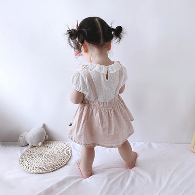 [ZBG08] Baby Girl Fake Two Piece Collar Suspender Bodysuit Dress - Little Kooma