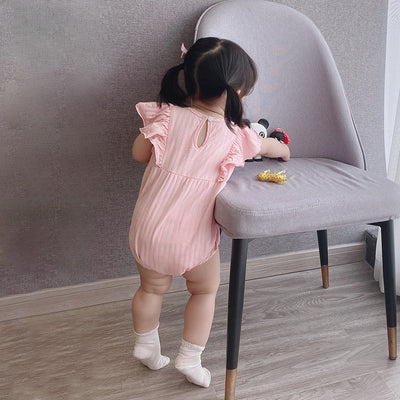 [ZBG07] Baby Girl Ruffled Sleeve Bodysuit w White Flower - Little Kooma