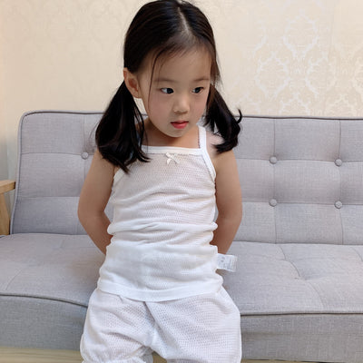 Baby Kid Girls Net Cotton Plain White Camisole Vest 2 Pack - Little Kooma