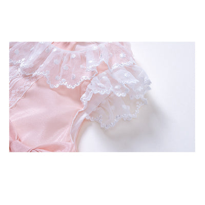 Baby Girl Lace Collar Bodysuit w Double Bowties - Little Kooma