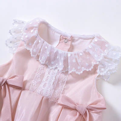 Baby Girl Lace Collar Bodysuit w Double Bowties - Little Kooma