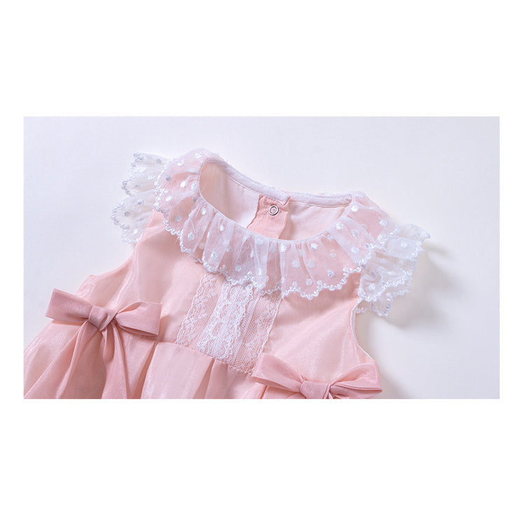 Baby Girl Lace Collar Bodysuit w Double Bowties - Little Kooma
