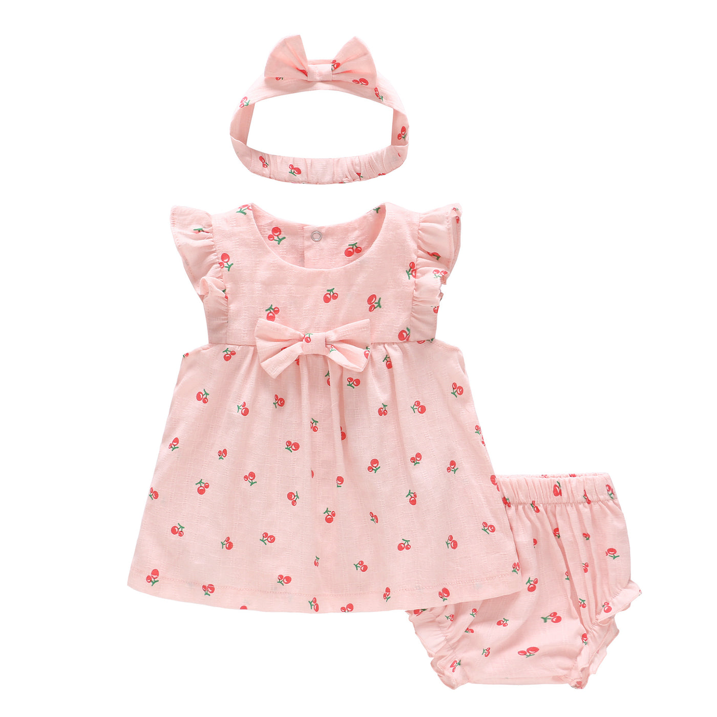 Baby Girl Strawberry Dress n Knicker n Headwrap 3 Piece Set - Little Kooma