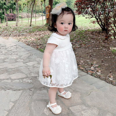 Baby Girl White Lace Collar Dress w Headwrap Set - Little Kooma
