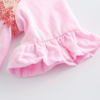 Baby Girl Ruffled Sleeves White Top w Blue n Pink Lace - Little Kooma