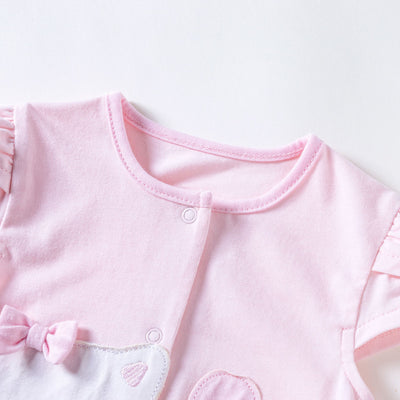 Baby Girl Pink Romper w Cat Bird Balloon - Little Kooma
