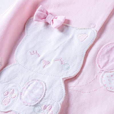 Baby Girl Pink Romper w Cat Bird Balloon - Little Kooma