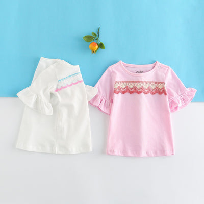 Baby Girl Ruffled Sleeves Blue Top w White Lace n Tassels - Little Kooma