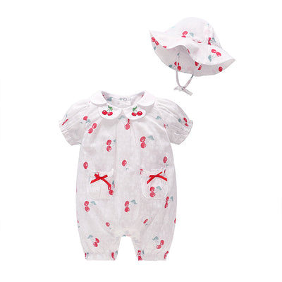Baby Cherry Collar Romper w Collar n Hat Set - Little Kooma