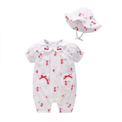 Baby Cherry Collar Romper w Collar n Hat Set - Little Kooma