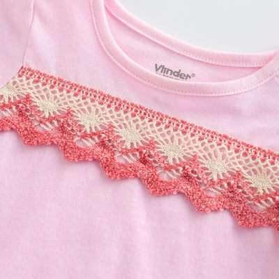 Baby Girl Ruffled Sleeves Blue Top w White Lace n Tassels - Little Kooma