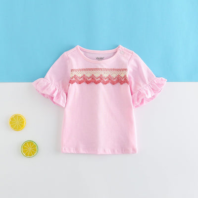 Baby Girl Ruffled Sleeves White Top w Blue n Pink Lace - Little Kooma