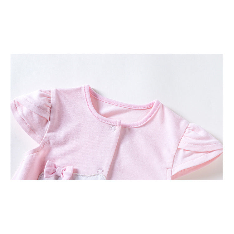 Baby Girl Pink Romper w Cat Bird Balloon - Little Kooma