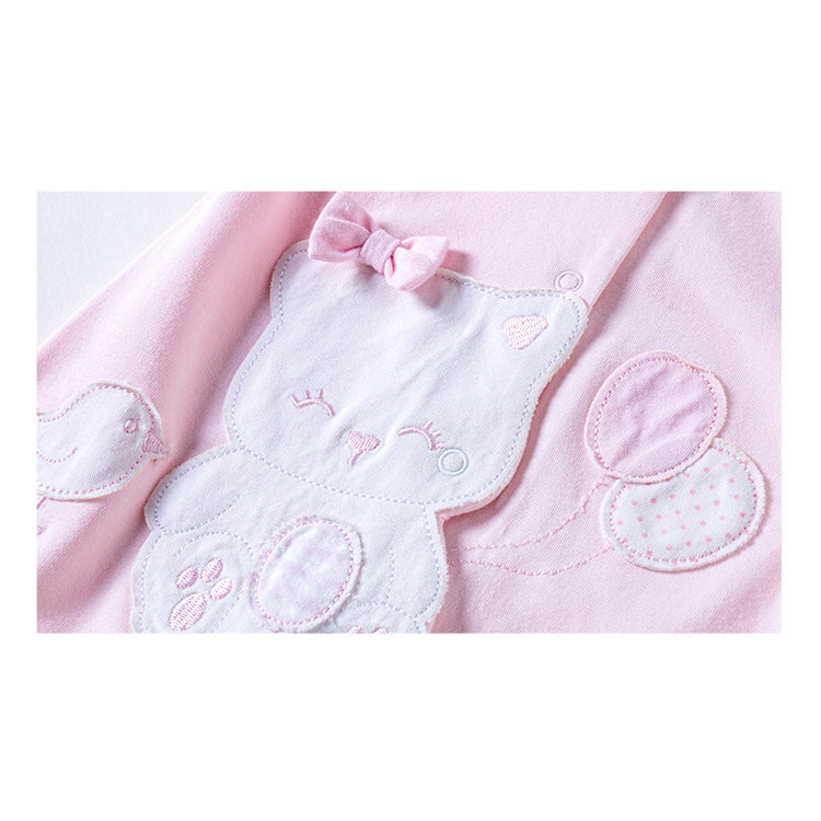 Baby Girl Pink Romper w Cat Bird Balloon - Little Kooma