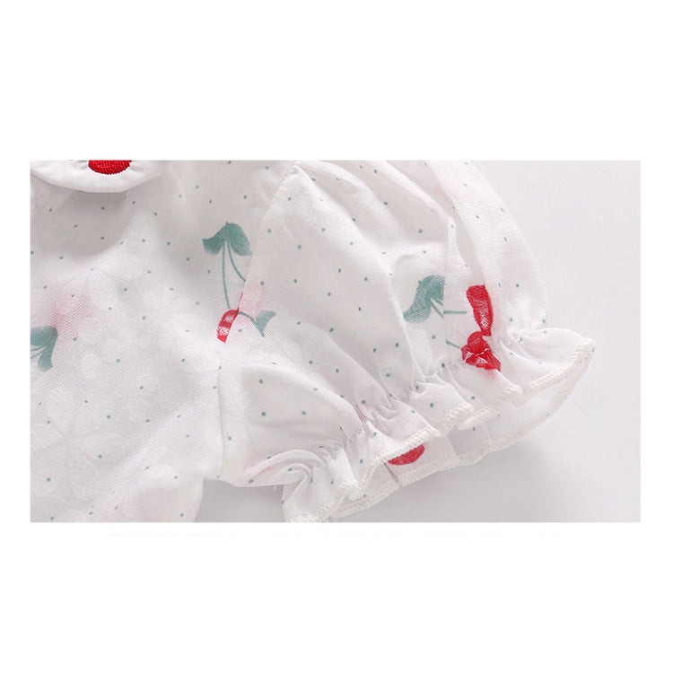 Baby Cherry Collar Romper w Collar n Hat Set - Little Kooma