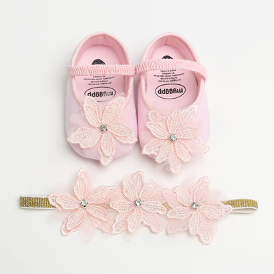 Baby Girl Flower Flats n Headwrap Set - 0912 - Little Kooma
