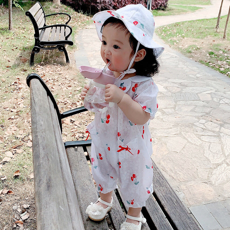 Baby Cherry Collar Romper w Collar n Hat Set - Little Kooma