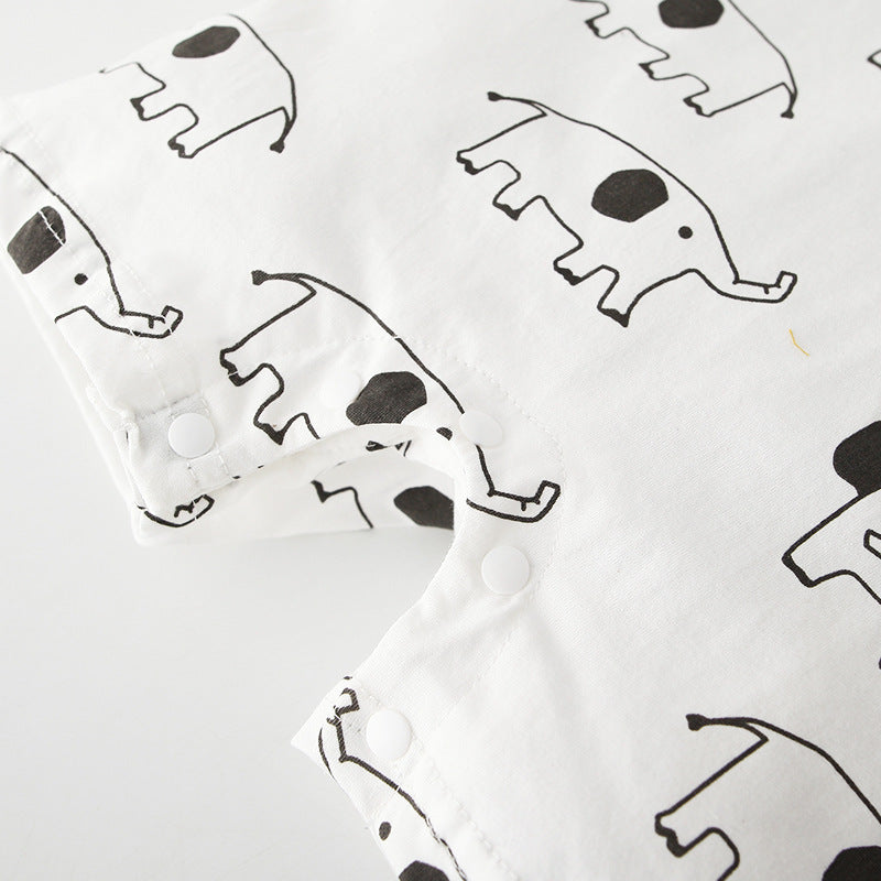 Baby Romper w Elephant Prints Splicing Sleeves - 0616 - Little Kooma