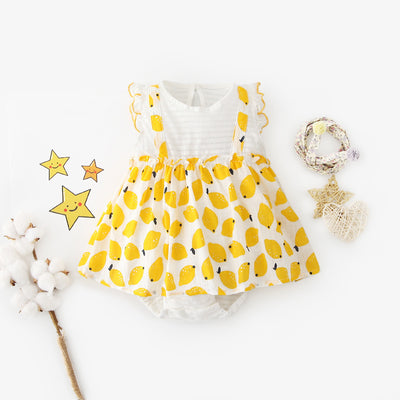 Baby Girl Ruffled Sleeves Fake Two Pieces Overall Bodysuit Dress - 0616 - Little Kooma