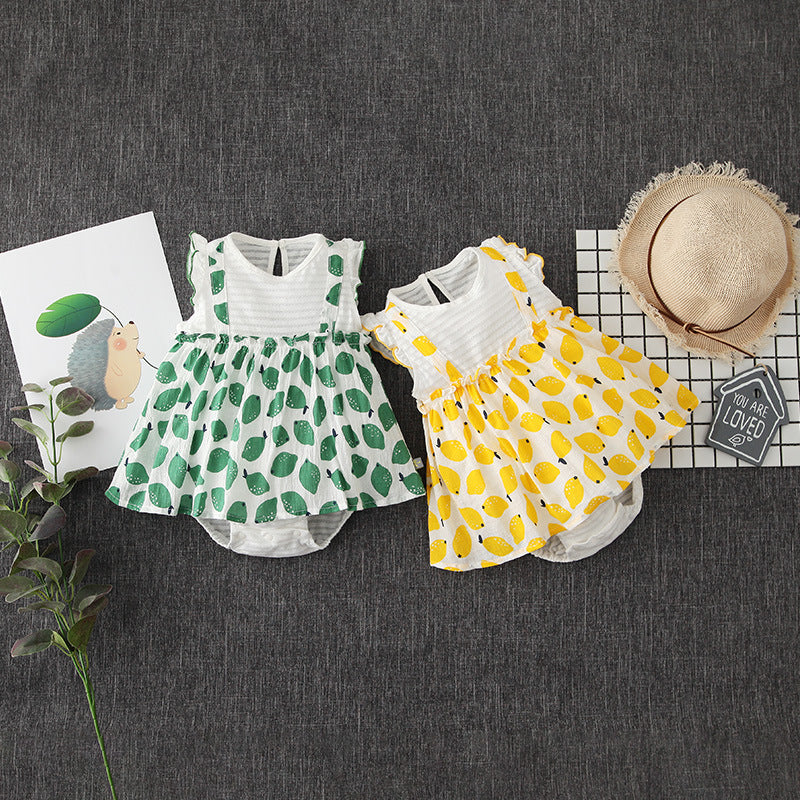 Baby Girl Ruffled Sleeves Fake Two Pieces Overall Bodysuit Dress - 0616 - Little Kooma