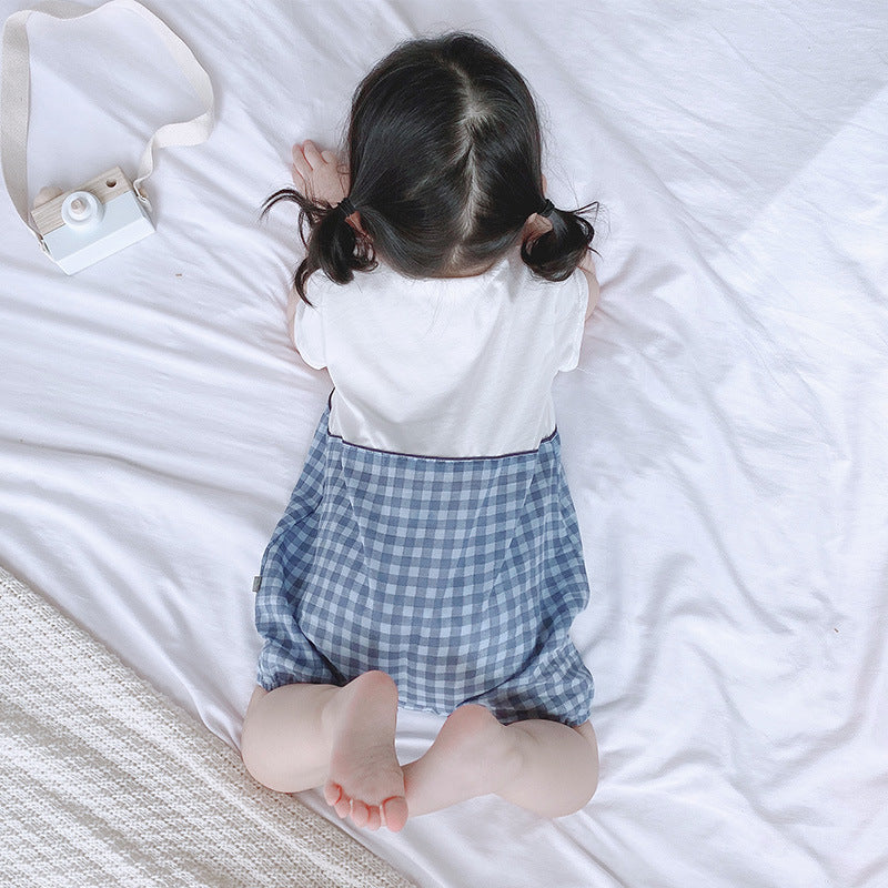 Baby Girl Fake Two Pieces Overall Plaid Romper - 0616 - Little Kooma