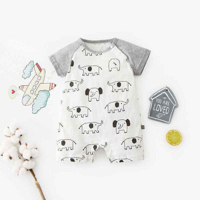 Baby Romper w Elephant Prints Splicing Sleeves - 0616 - Little Kooma