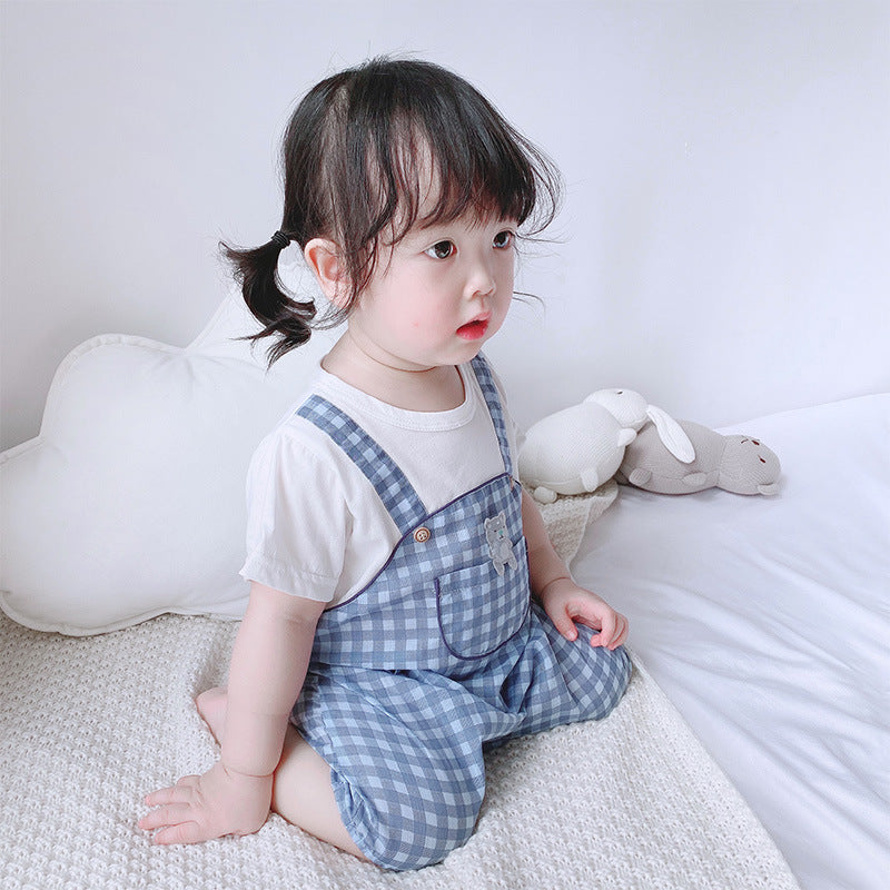 Baby Girl Fake Two Pieces Overall Plaid Romper - 0616 - Little Kooma