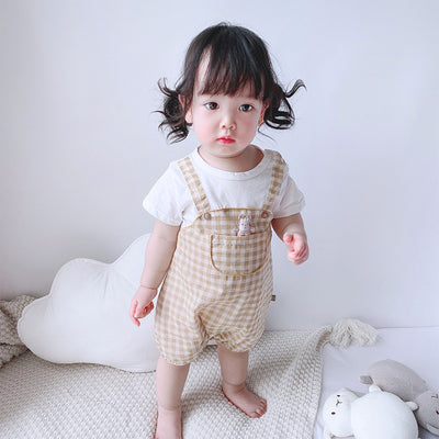 Baby Girl Fake Two Pieces Overall Plaid Romper - 0616 - Little Kooma