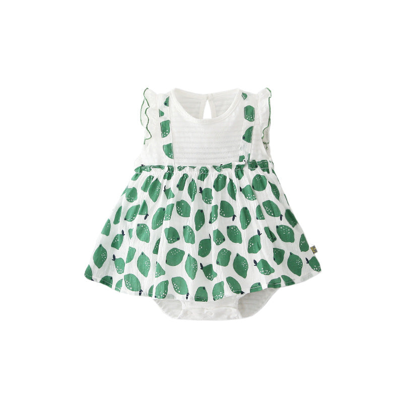 Baby Girl Ruffled Sleeves Fake Two Pieces Overall Bodysuit Dress - 0616 - Little Kooma