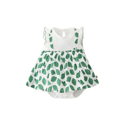 Baby Girl Ruffled Sleeves Fake Two Pieces Overall Bodysuit Dress - 0616 - Little Kooma