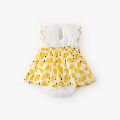 Baby Girl Ruffled Sleeves Fake Two Pieces Overall Bodysuit Dress - 0616 - Little Kooma