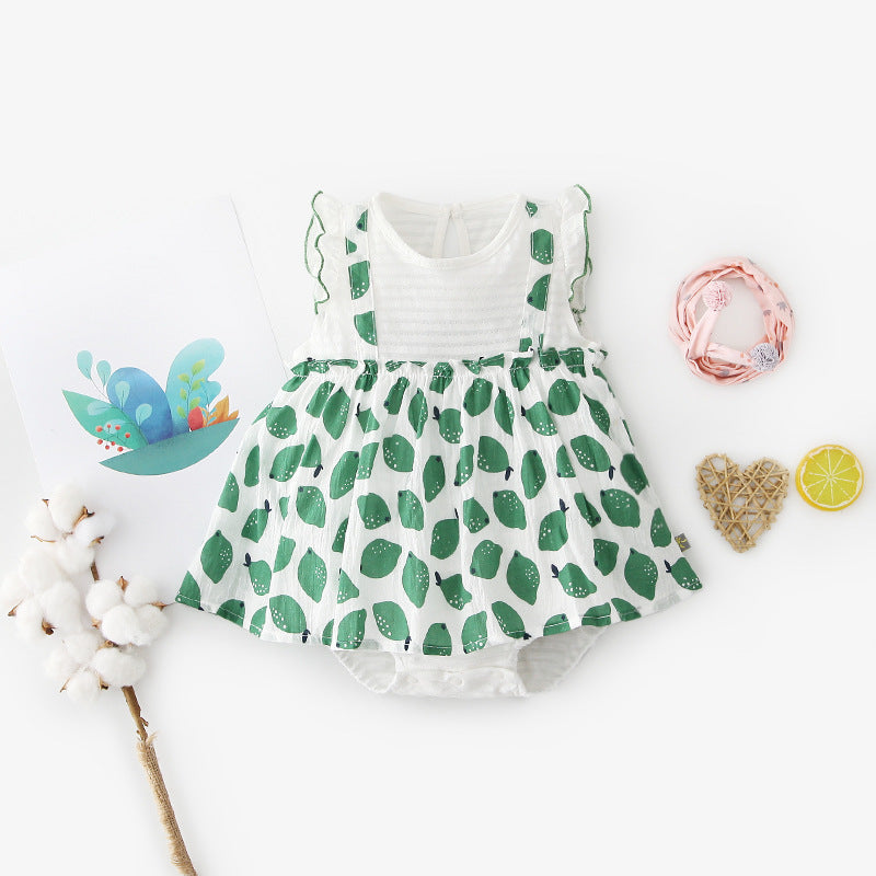 Baby Girl Ruffled Sleeves Fake Two Pieces Overall Bodysuit Dress - 0616 - Little Kooma