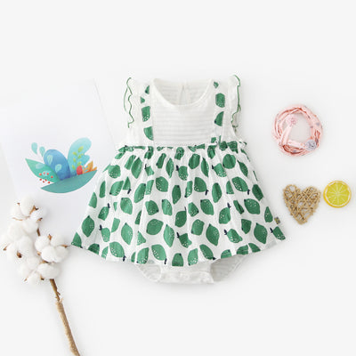 Baby Girl Ruffled Sleeves Fake Two Pieces Overall Bodysuit Dress - 0616 - Little Kooma