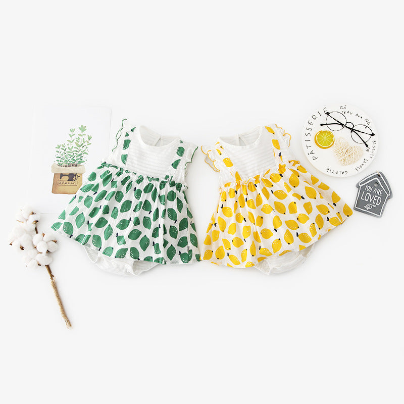 Baby Girl Ruffled Sleeves Fake Two Pieces Overall Bodysuit Dress - 0616 - Little Kooma
