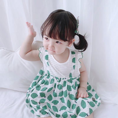 Baby Girl Ruffled Sleeves Fake Two Pieces Overall Bodysuit Dress - 0616 - Little Kooma
