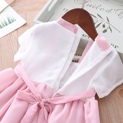 [KG19] Kids Girls Pink Fan Cheongsam Dress CNY Chinese New Year Outfit - Little Kooma