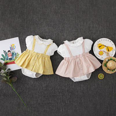 [ZBG08] Baby Girl Fake Two Piece Collar Suspender Bodysuit Dress - Little Kooma