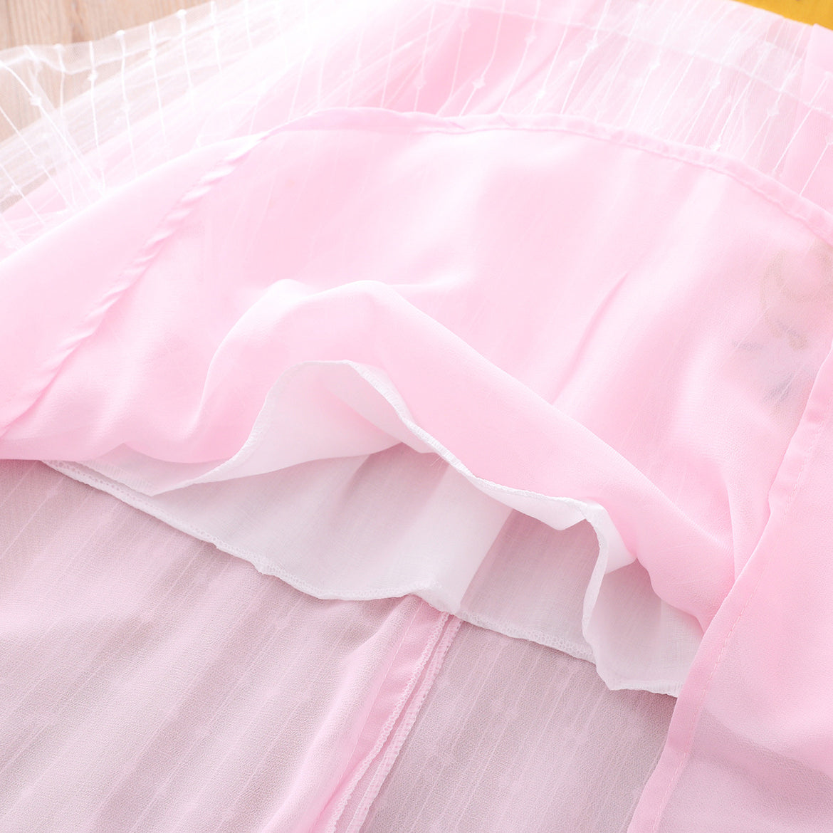 [KG22] Kids Girls Voile Splicing Cheongsam Dress w Embroidered Flowers Frill Sleeve CNY Chinese New Year Outfit - Little Kooma