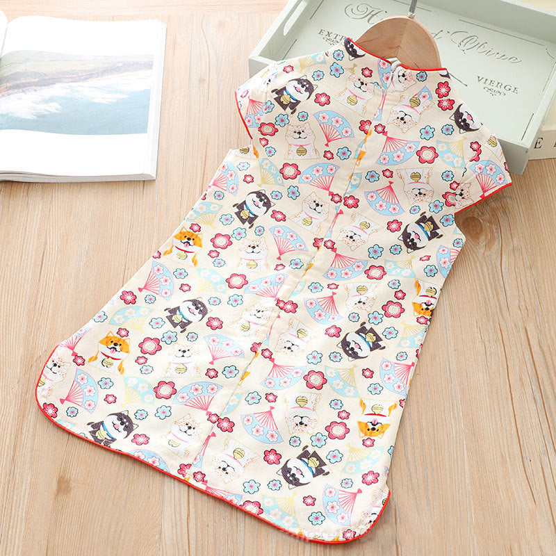 [KG02] Kids Girls Husky Cheongsam Dress Cap Sleeves CNY Chinese New Year Outfit - Little Kooma