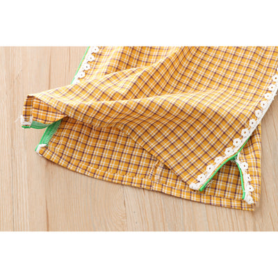 [KG01] Kids Girls Lace Trim Plaid Cheongsam Dress n Sling Bag CNY Chinese New Year Outfit - Little Kooma