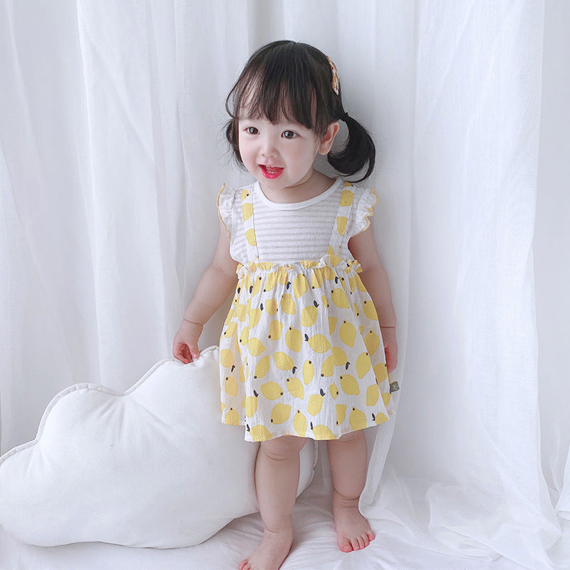 Baby Girl Ruffled Sleeves Fake Two Pieces Overall Bodysuit Dress - 0616 - Little Kooma