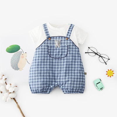 Baby Girl Fake Two Pieces Overall Plaid Romper - 0616 - Little Kooma