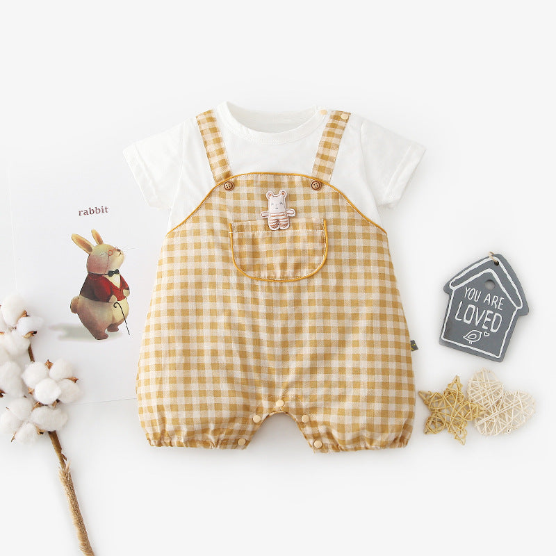 Baby Girl Fake Two Pieces Overall Plaid Romper - 0616 - Little Kooma