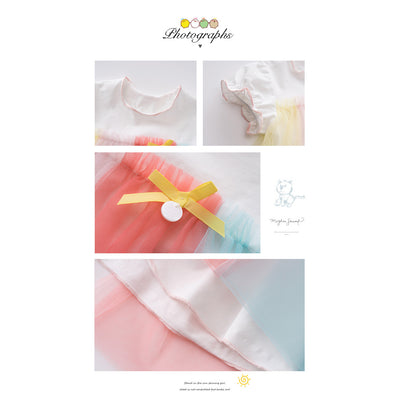 Baby Girl Bodysuit Dress Kids Girl Rainbow Voile Dress n Headwrap 2 Piece Set - 0521 - Little Kooma