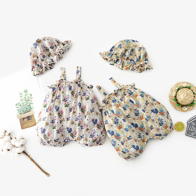 Baby Girl Flowers Cami Romper n Hat Set - 0616 - Little Kooma