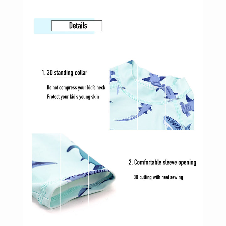 Baby Kids Boy's Shark Prints Short Sleeves Two Piece Swimming Suit Top Shorts n Free Cap 908041 - Little Kooma